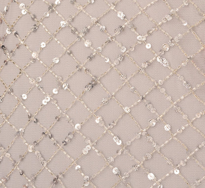 Short Sleeve Diamond Beaded Cowl Gown In Crystal Silver