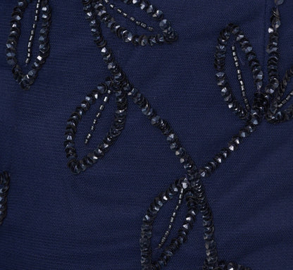 Sleeveless Blouson Mermaid Gown With Jasmine Beading In Light Navy