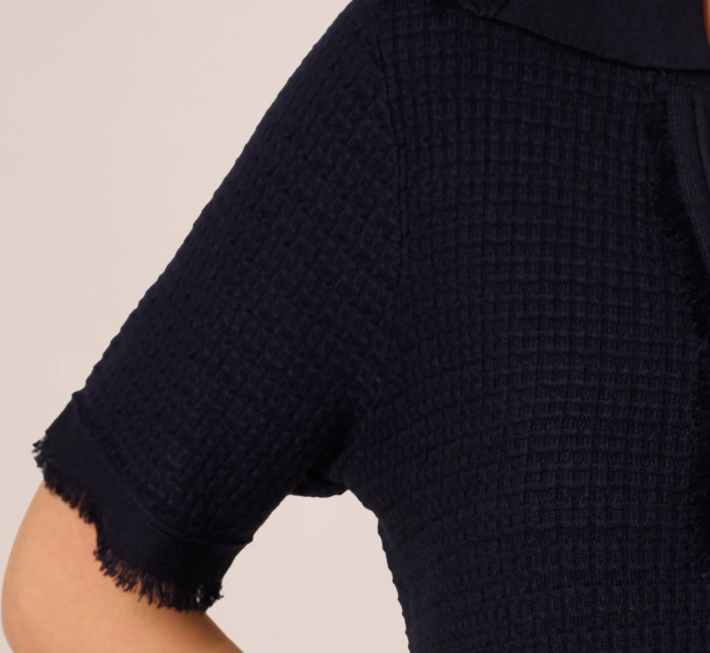 Short Sleeve Waffle Weave Polo Shirt In Navy