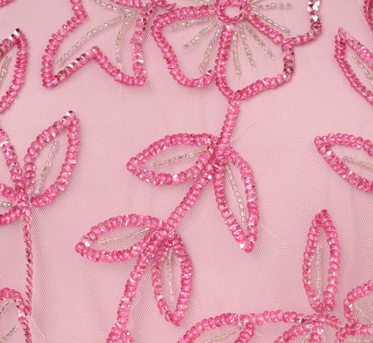 Sleeveless Blouson Mermaid Gown With Jasmine Beading In Pink Lace