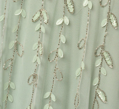 Short Sleeve 3D Beaded Vine Gown In Icy Sage