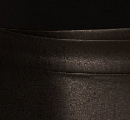 Short Sleeve Faux Leather Combo Skater Dress In Black