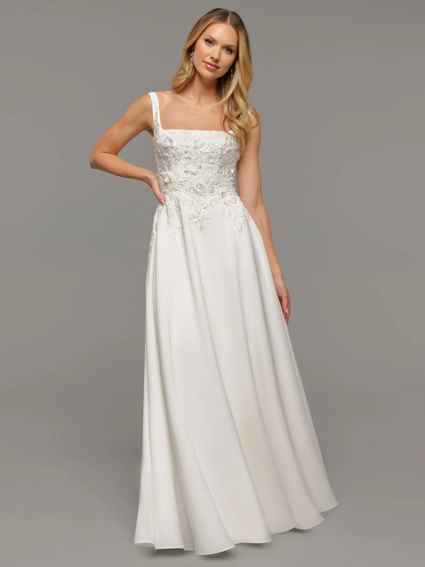 CHIFFON A LINE WEDDING DRESS WITH BEADED LACE