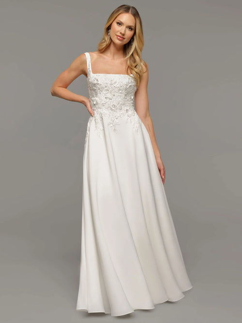 CHIFFON A LINE WEDDING DRESS WITH BEADED LACE