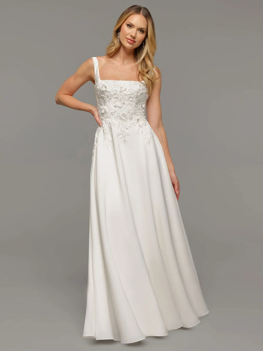 CHIFFON A LINE WEDDING DRESS WITH BEADED LACE