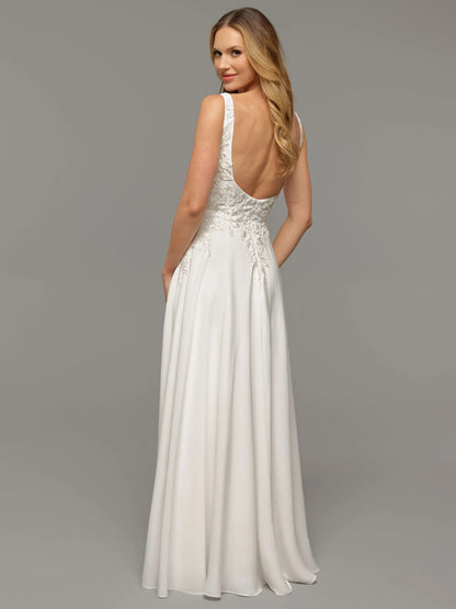 CHIFFON A LINE WEDDING DRESS WITH BEADED LACE