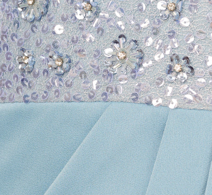 Off Shoulder Beaded Satin Combo Long Dress In Clear Water