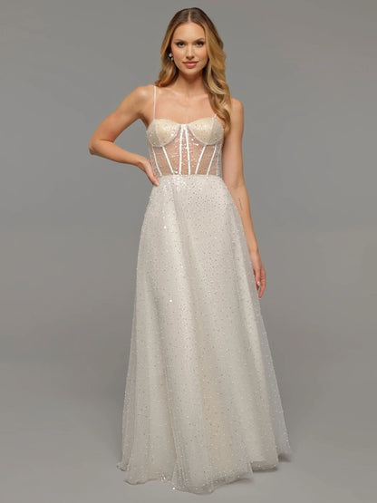 BEADED LACE AND TULLE A LINE WEDDING DRESS
