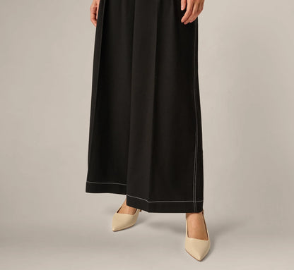 Topstitch Wide Leg Paperbag Pant With Belt In Black Ivory
