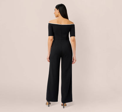 Knit Crepe Off-The-Shoulder Jumpsuit In Black