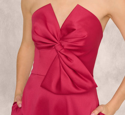 Strapless Bow Front Mikado Midi Dress In Faded Azalea
