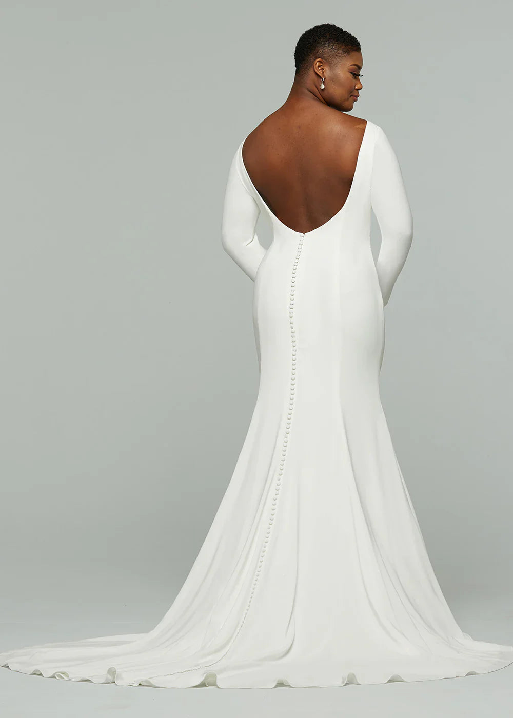 CHIFFON MERMAID WEDDING DRESS WITH BATEAU NECKLINE AND LONG SLEEVES