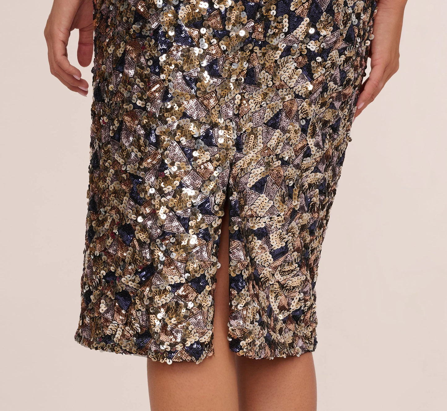Strapless Sequin Midi Sheath Dress In Multi