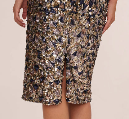 Strapless Sequin Midi Sheath Dress In Multi