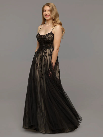 OPEN BACK A LINE TULLE WEDDING DRESS WITH LACE