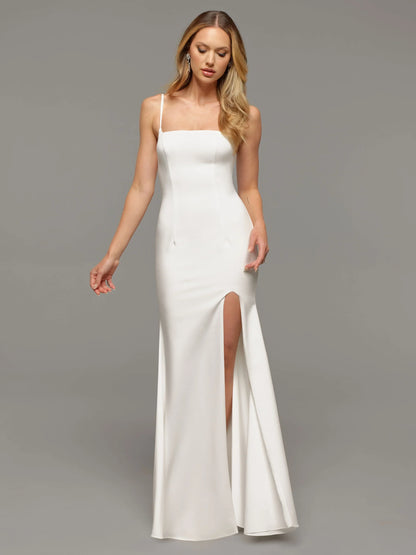 FIT AND FLARE BACKLESS WEDDING DRESS WITH SLIT