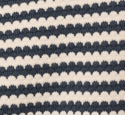 Short Sleeve Scalloped Stripe Pullover Sweater In Ivory Slate Blue