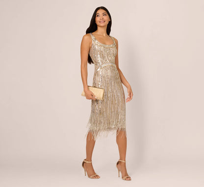 Beaded Fringe Dress In Platinum