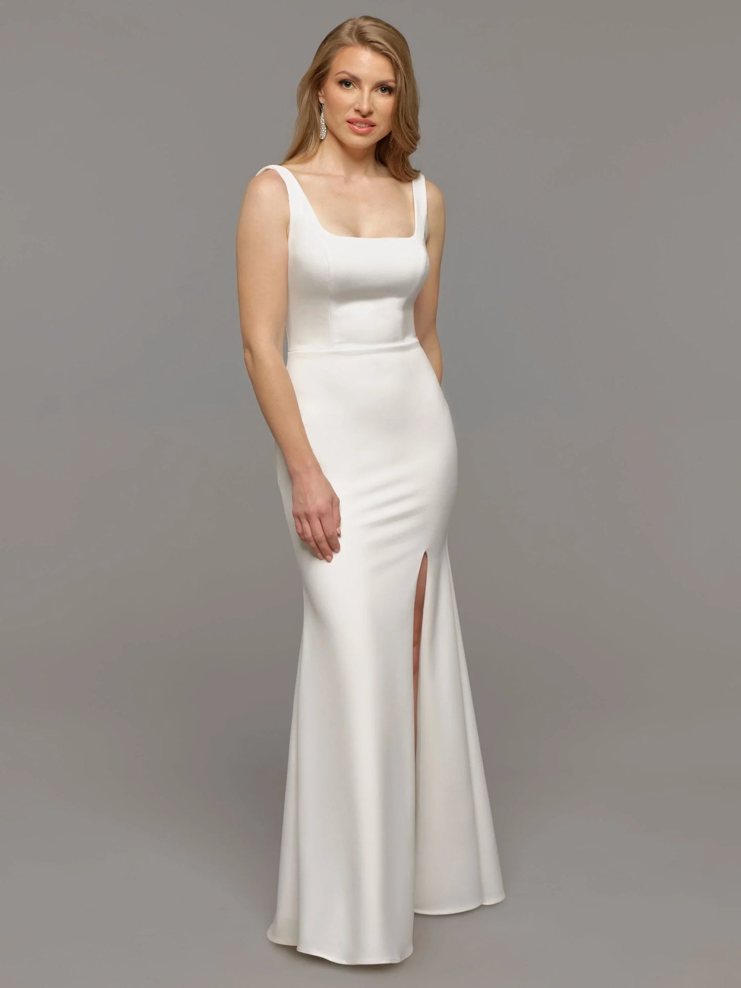 CHIFFON MERMAID WEDDING DRESS WITH BATEAU NECKLINE AND LONG SLEEVES