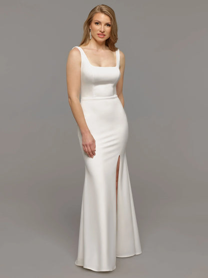 CHIFFON MERMAID WEDDING DRESS WITH BATEAU NECKLINE AND LONG SLEEVES