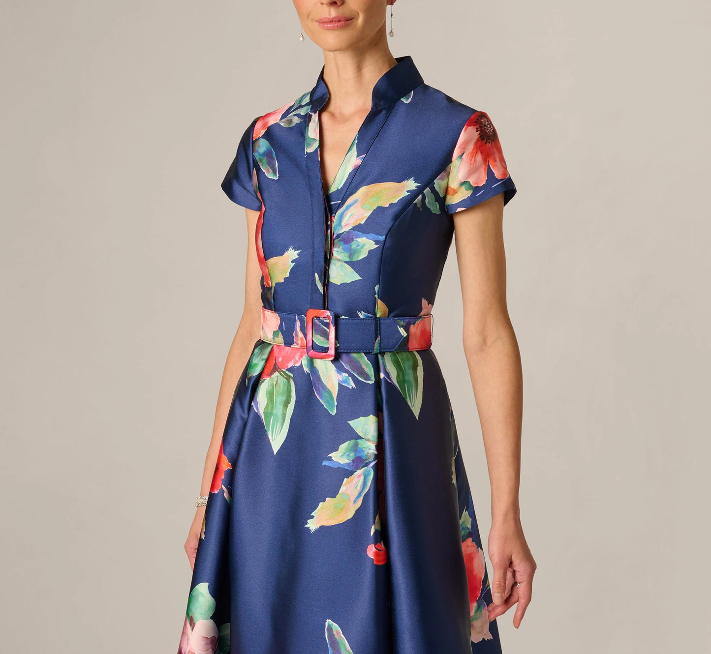 Short Sleeve Magnolia Floral Ballgown In Navy Multi