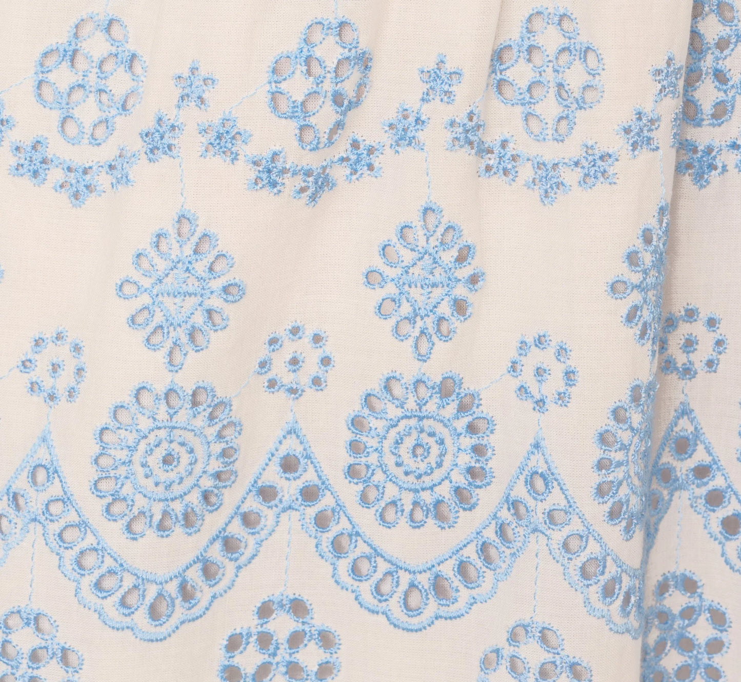 Long Sleeve Flounce Eyelet Shirt Dress In Light Blue Ivory