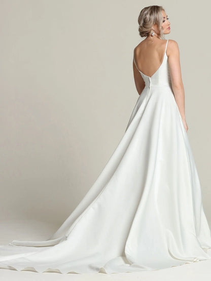 SATIN BALL GOWN WITH SPAGHETTI STRAPS AND SCOOP BACK