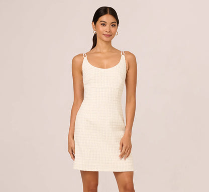 Tweed Pearl Short Dress In Ivory