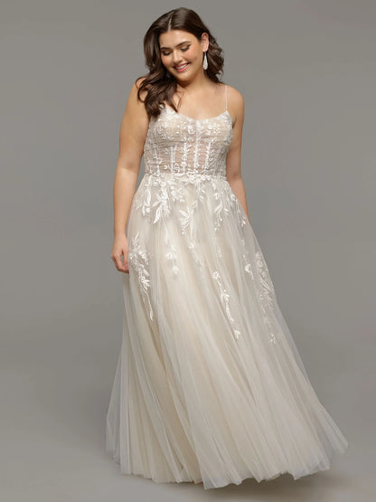 OPEN BACK A LINE TULLE WEDDING DRESS WITH LACE