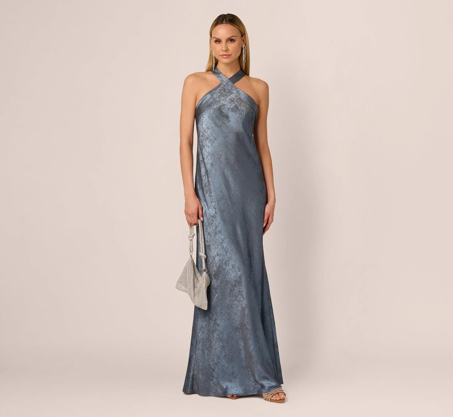 Foiled Mermaid Gown With Halter Neckline In French Blue