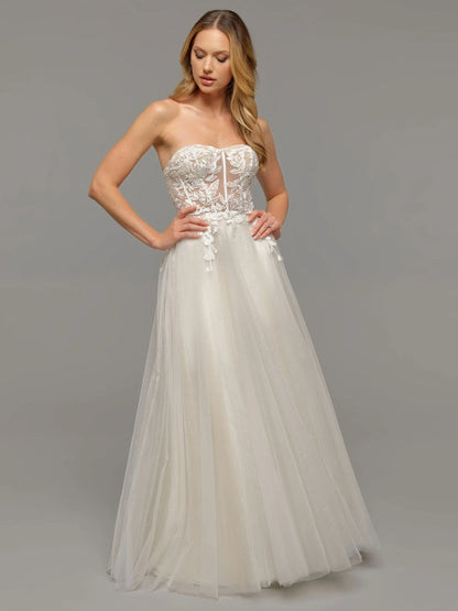 TULLE A LINE WEDDING DRESS WITH ILLUSION LACE BODICE