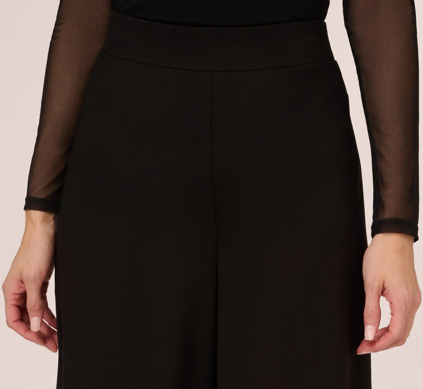 Ponte Knit Wide Leg Pants With Elastic Waist In Black