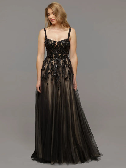 ?A LINE TULLE WEDDING DRESS WITH OPEN BACK