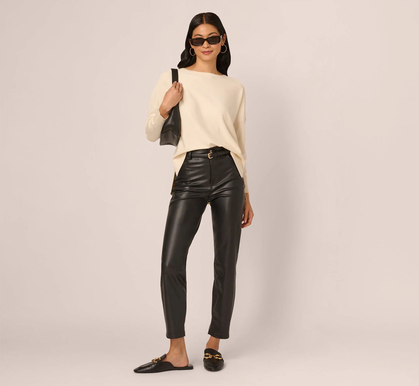 Long Sleeve Drop Shoulder Pullover Sweater Top In Cream