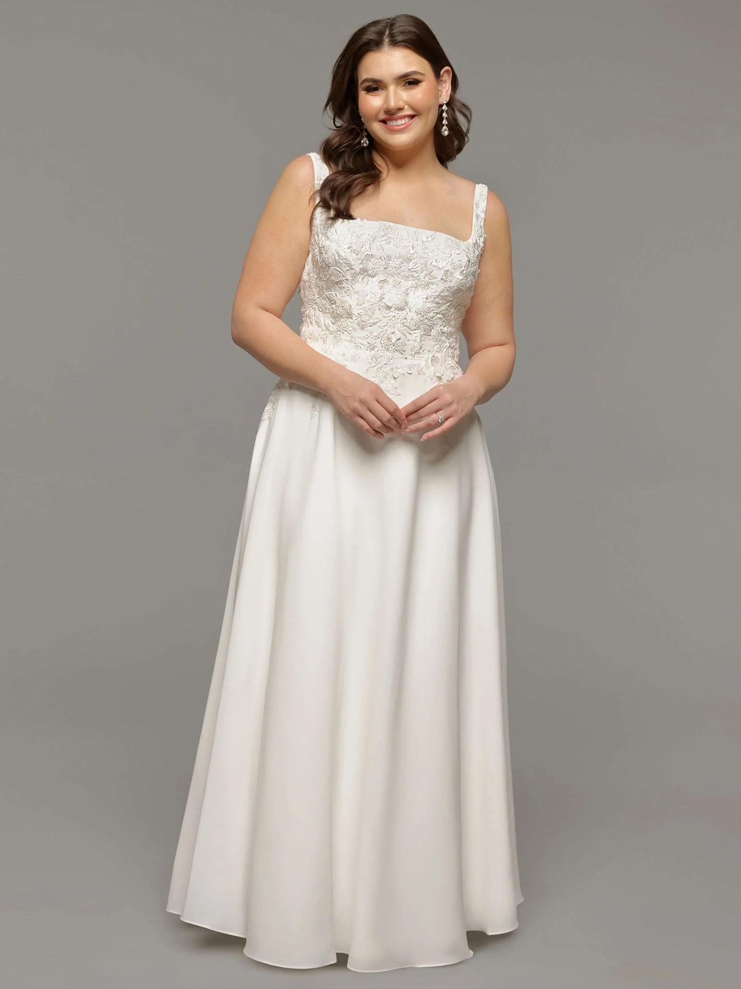 CHIFFON A LINE WEDDING DRESS WITH BEADED LACE