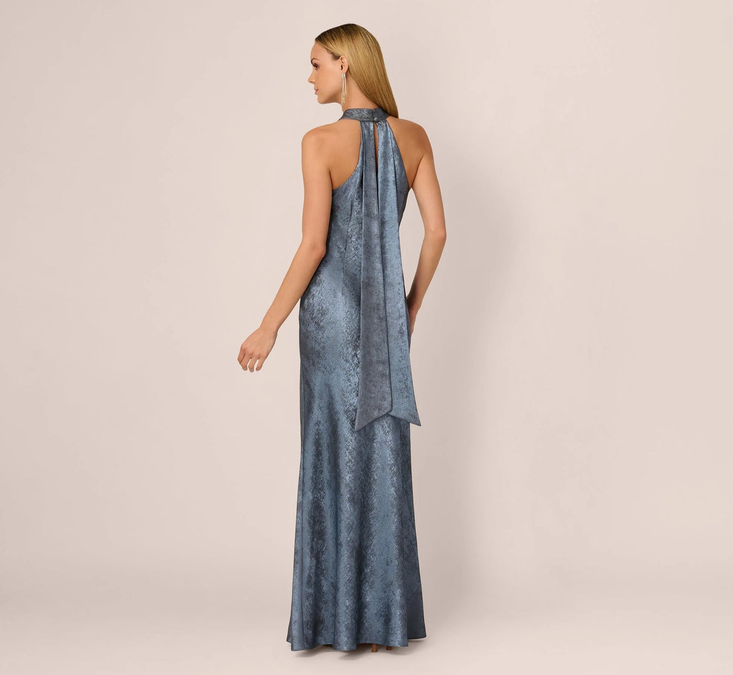 Foiled Mermaid Gown With Halter Neckline In French Blue