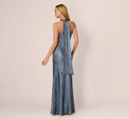 Foiled Mermaid Gown With Halter Neckline In French Blue