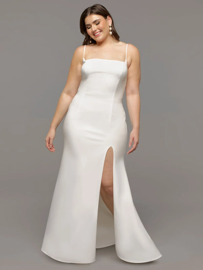 FIT AND FLARE BACKLESS WEDDING DRESS WITH SLIT