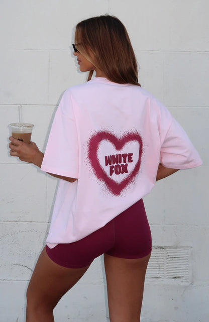 11th Street City Girl At Heart Oversized Tee Strawberry Whip