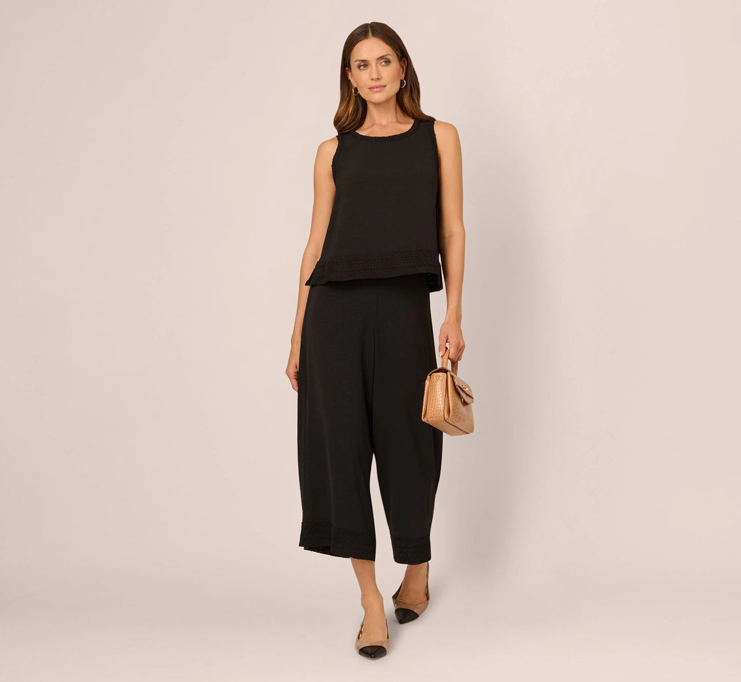 Sleeveless Soutache Trim Top In Black