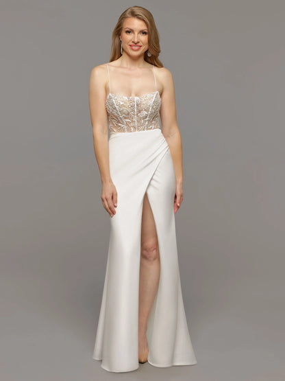 ILLUSION BODICE FIT AND FLARE WEDDING DRESS