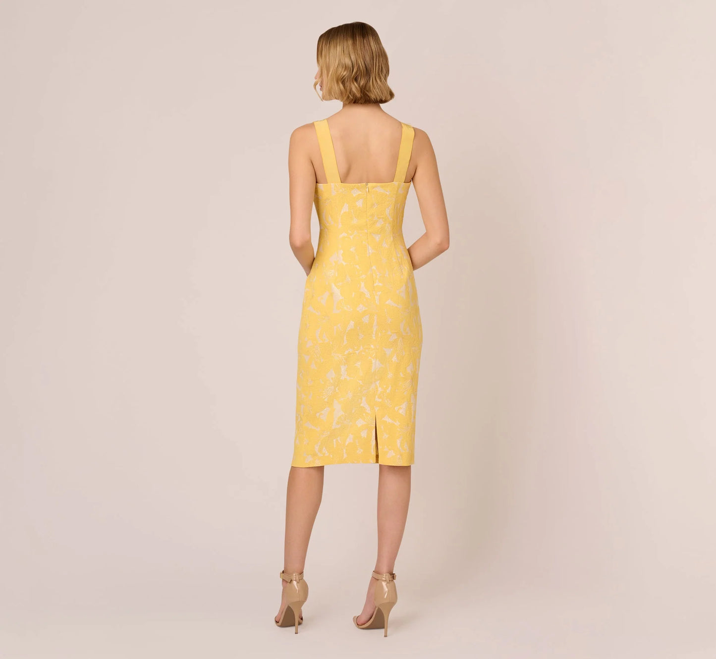 Hibiscus Jacquard Sheath Dress With Tucked Details In Sun