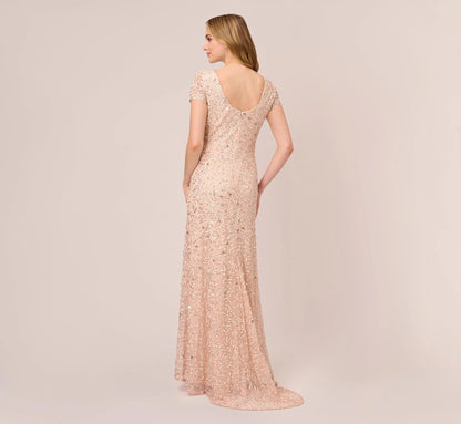 Scoop Back Sequin Gown In Blush