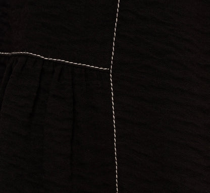 Extended Shoulder Contrast Stitch Yoke Top In Black Ivory