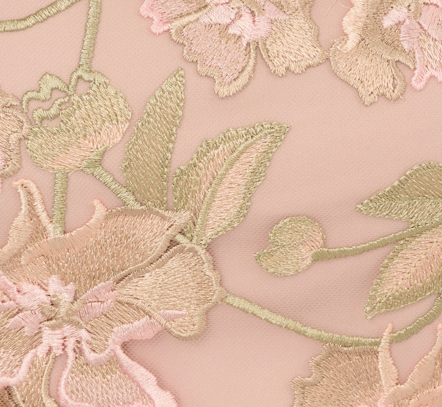 Short Sleeve Floral Embroidered Gown With Ribbon Tie Waist In Blush Nude Multi