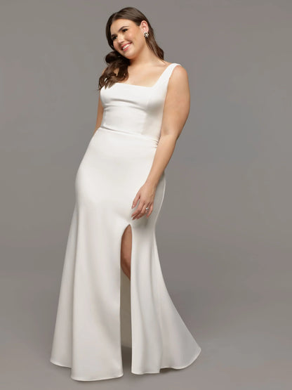CHIFFON MERMAID WEDDING DRESS WITH BATEAU NECKLINE AND LONG SLEEVES