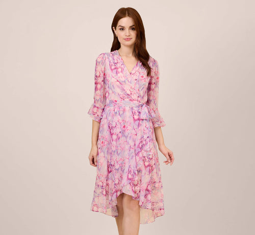 Floral-Printed Chiffon Short Dress In Pink Multi