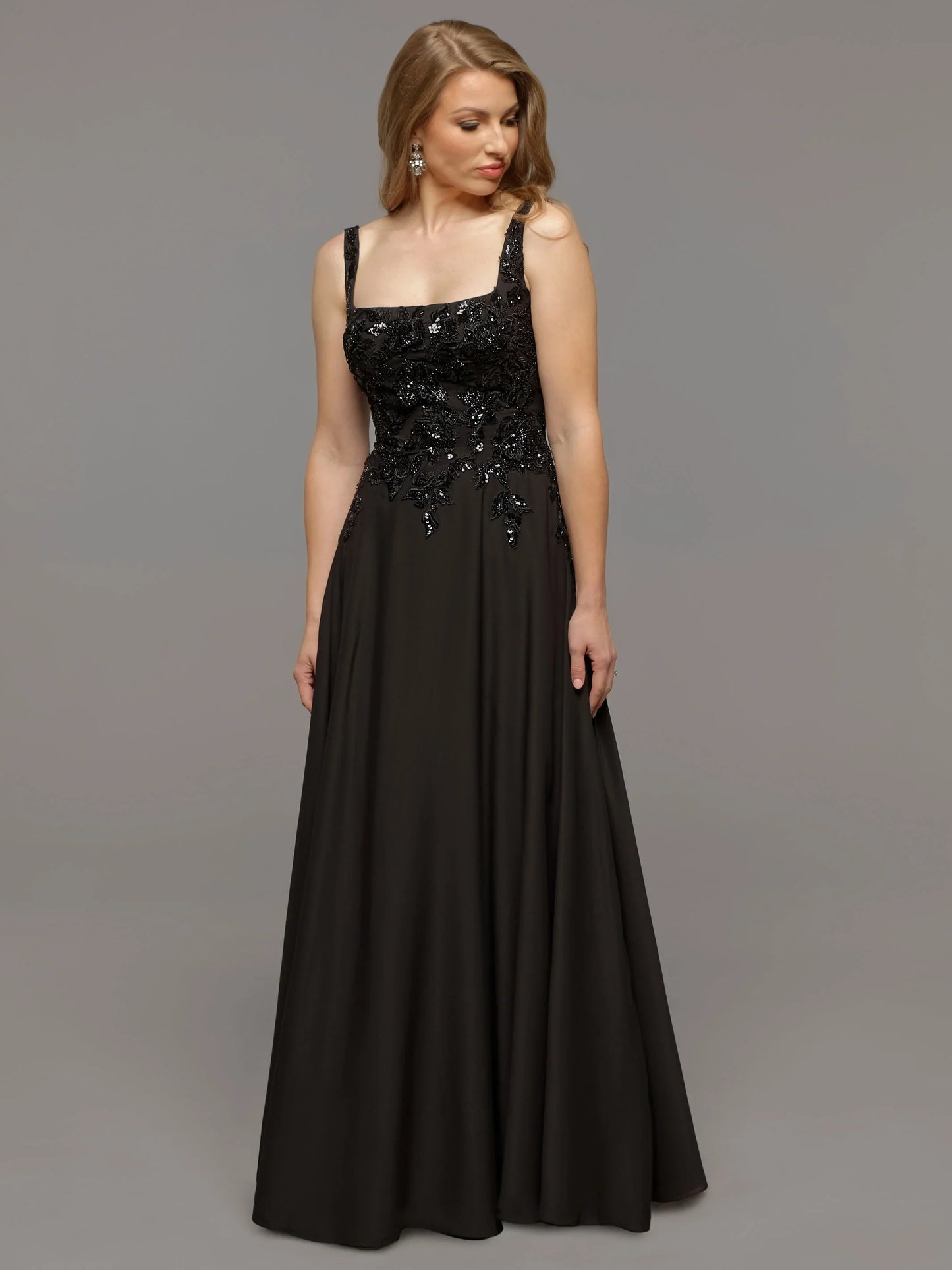 CHIFFON A LINE WEDDING DRESS WITH BEADED LACE