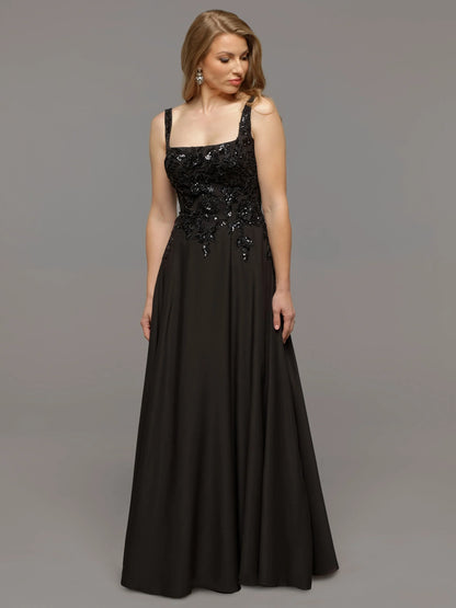 CHIFFON A LINE WEDDING DRESS WITH BEADED LACE