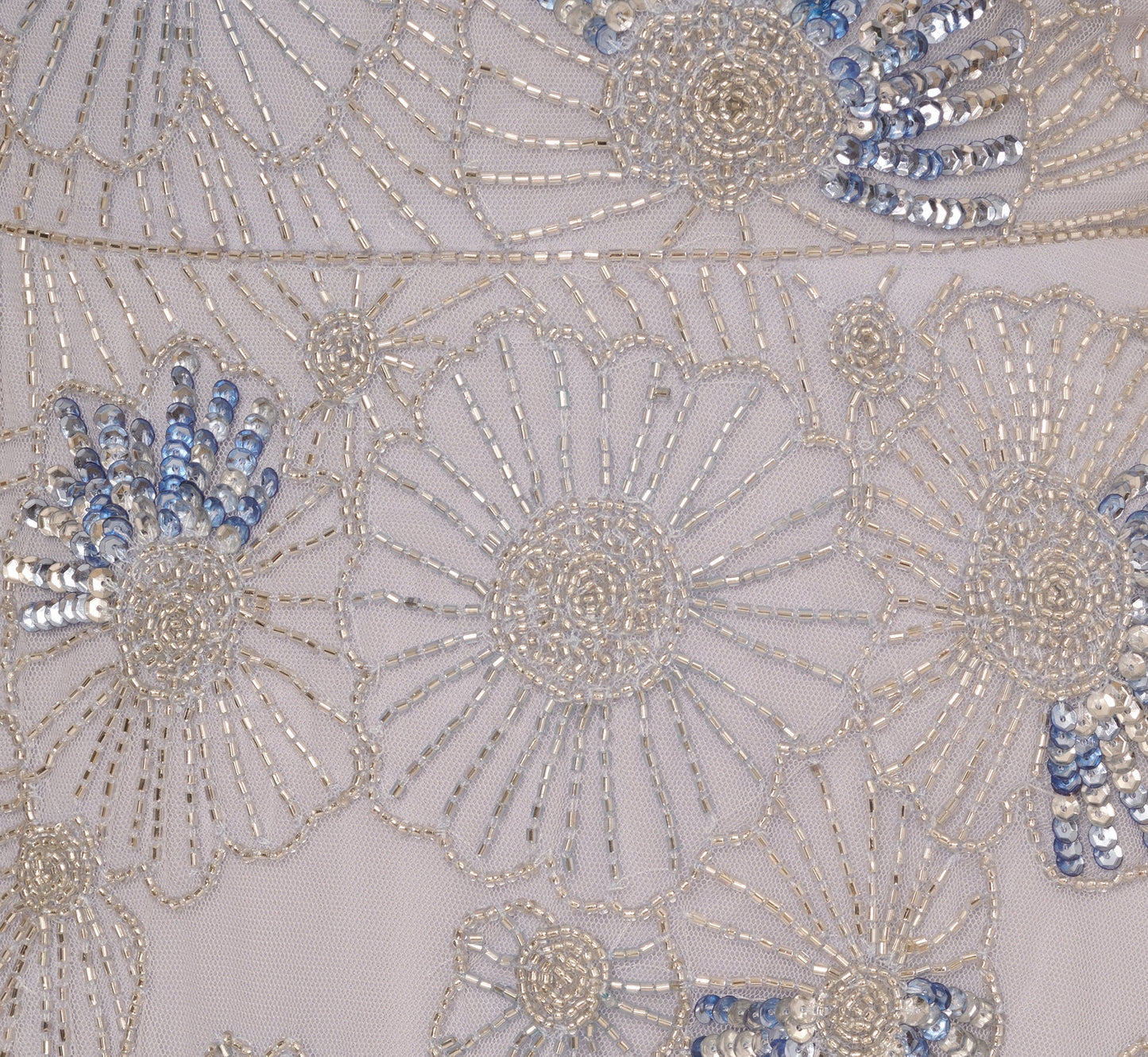 One Shoulder Beaded Mesh Gown In Serenity